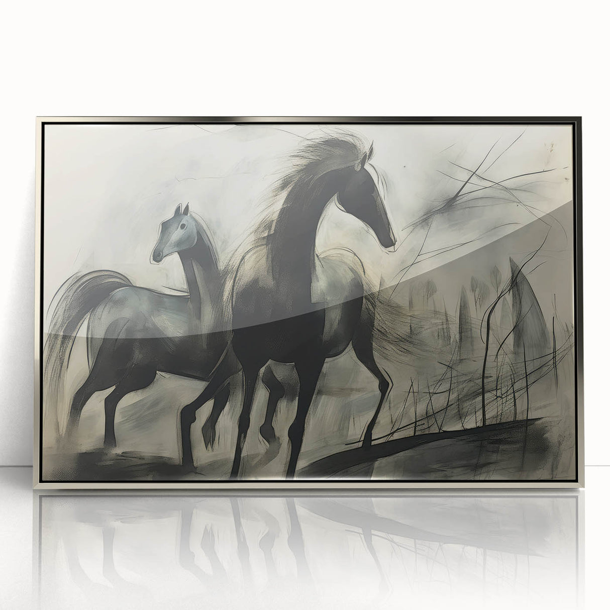 Vintage Animal Art: Abstract Horses – Retro Wildlife Illustration