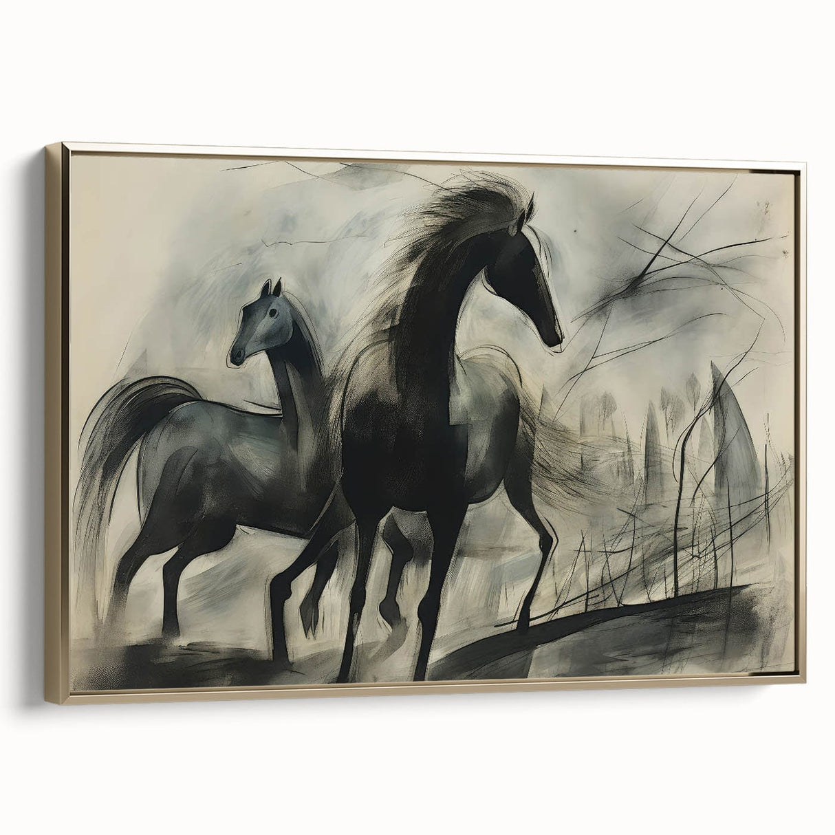 Vintage Animal Art: Abstract Horses – Retro Wildlife Illustration