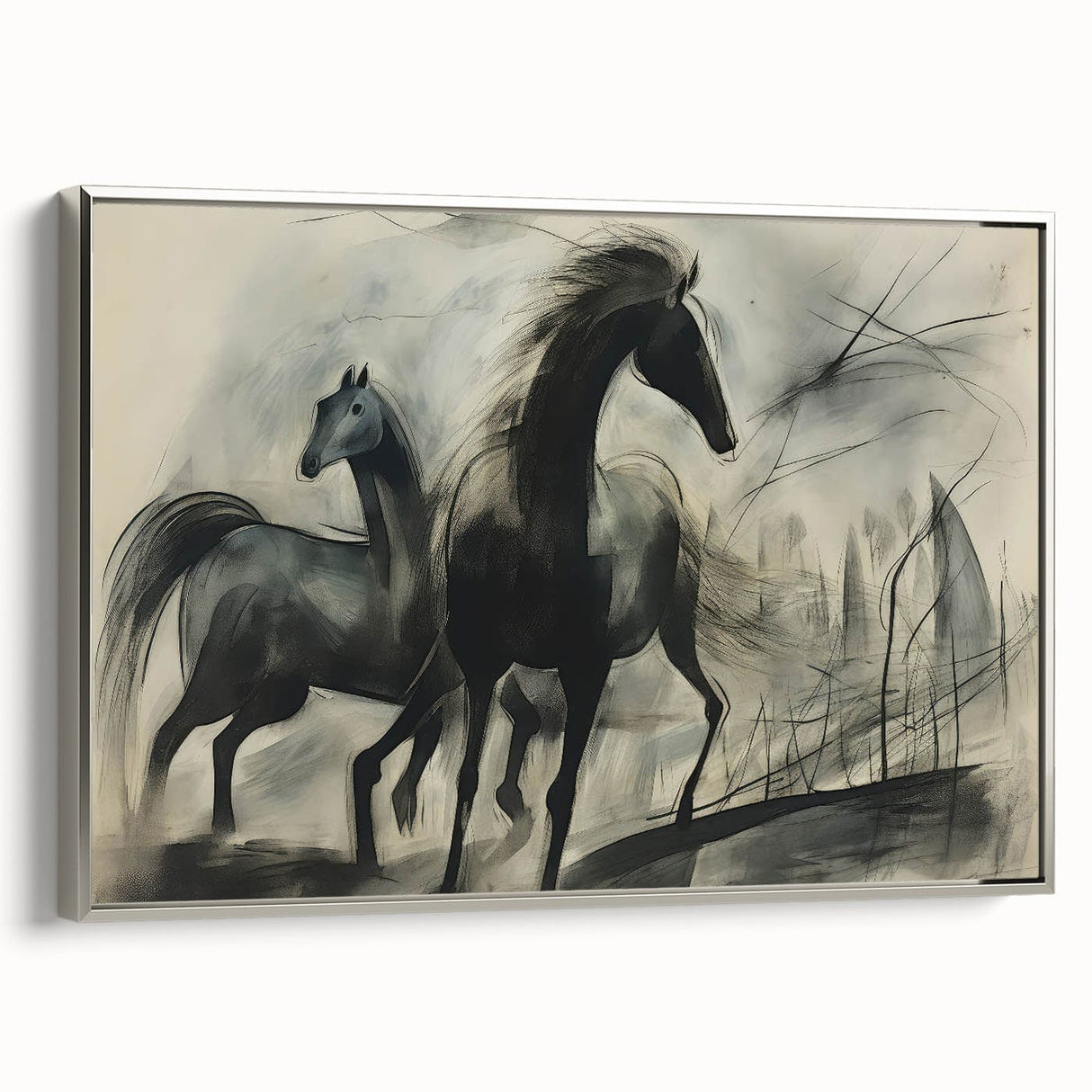 Vintage Animal Art: Abstract Horses – Retro Wildlife Illustration