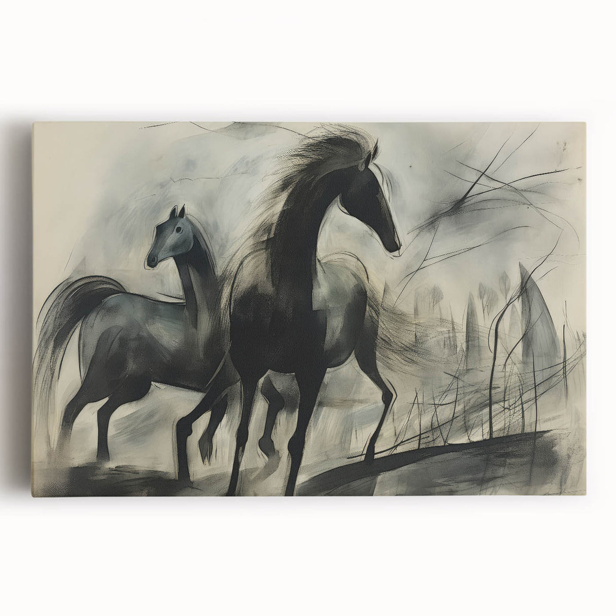 Vintage Animal Art: Abstract Horses – Retro Wildlife Illustration