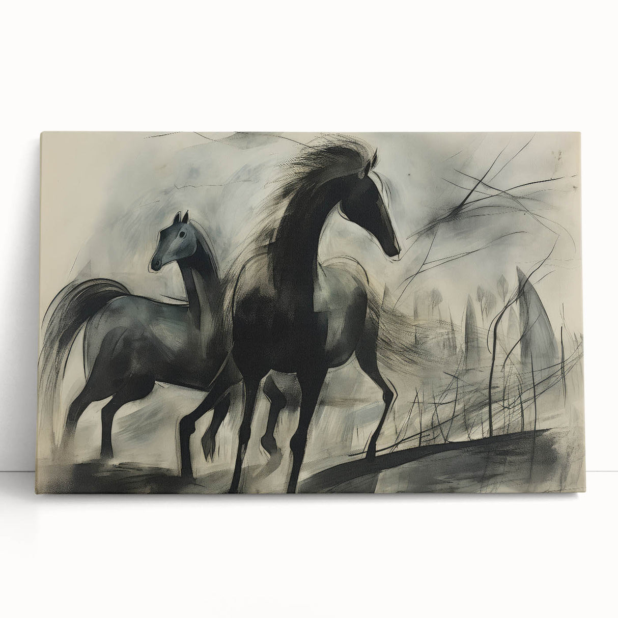 Vintage Animal Art: Abstract Horses – Retro Wildlife Illustration