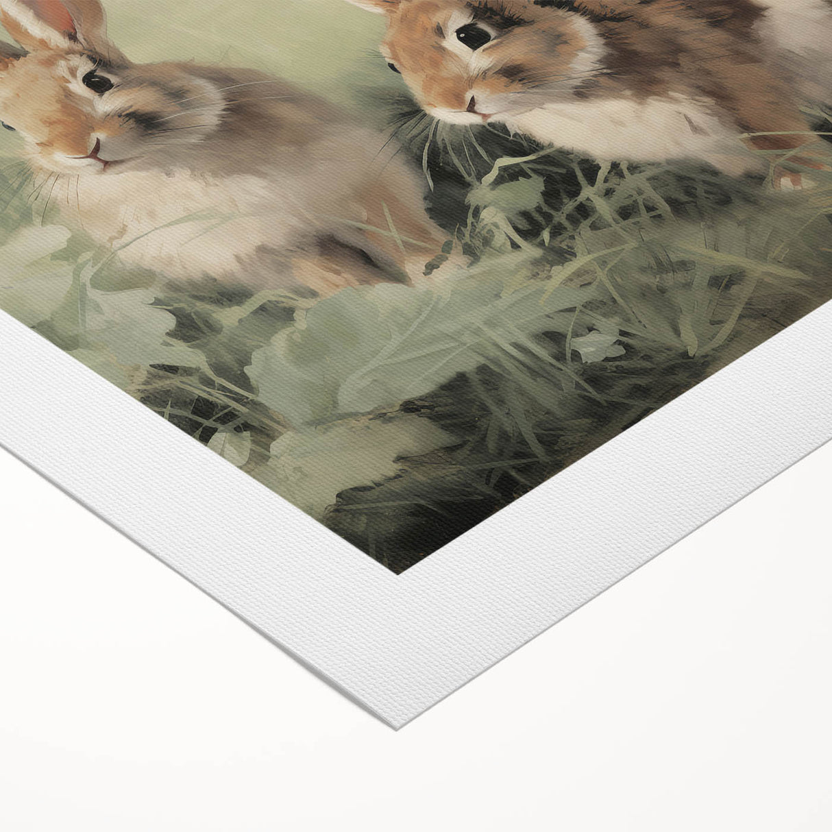 Vintage Animal Art: Rabbits in Grass – Retro Wildlife Illustration