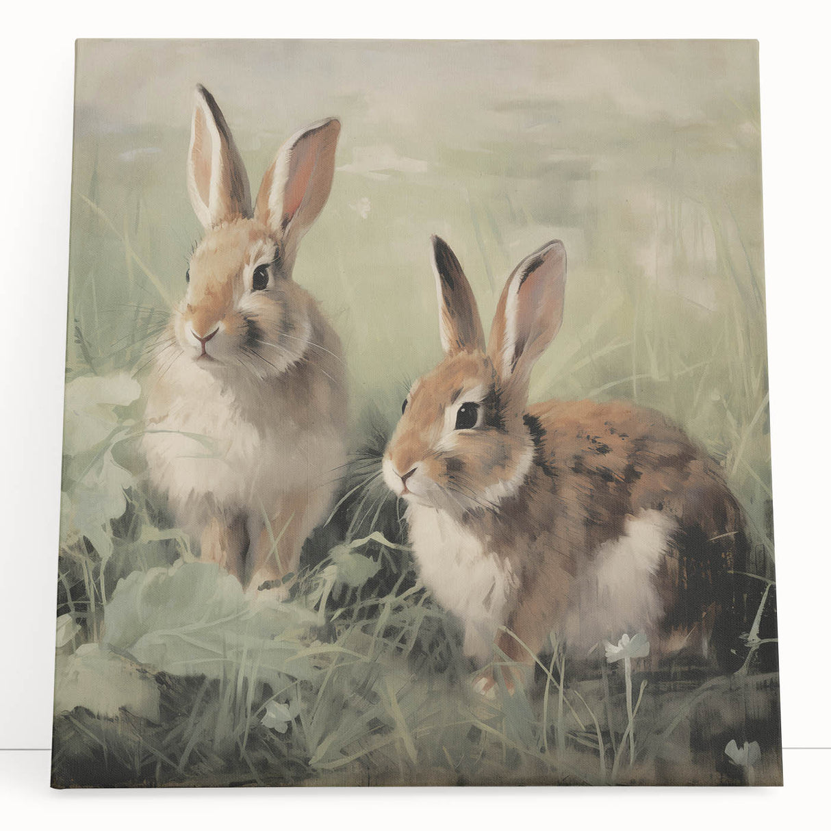 Vintage Animal Art: Rabbits in Grass – Retro Wildlife Illustration