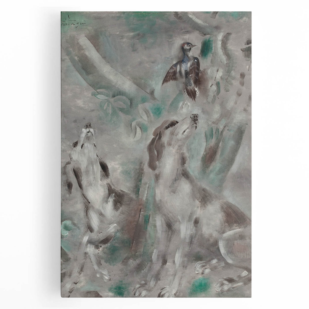Vintage Animal Art – Whimsical Dogs and Bird in Retro Print
