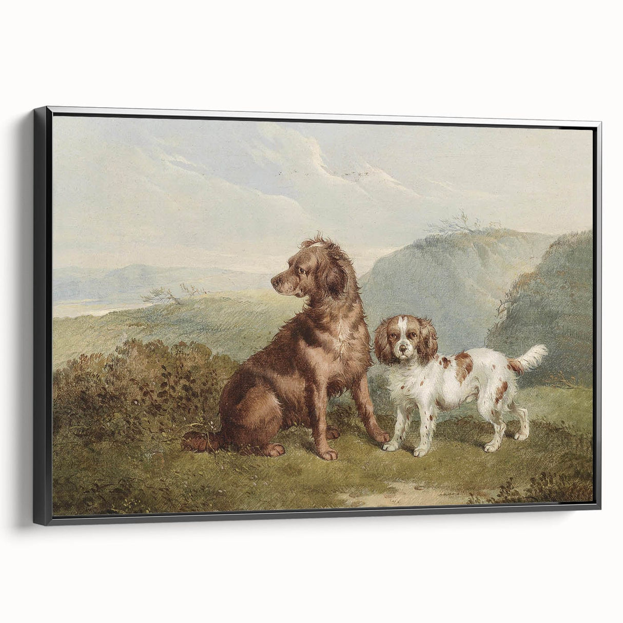 Vintage Animal Art: Two Dogs in Nature – Retro Wildlife Illustration