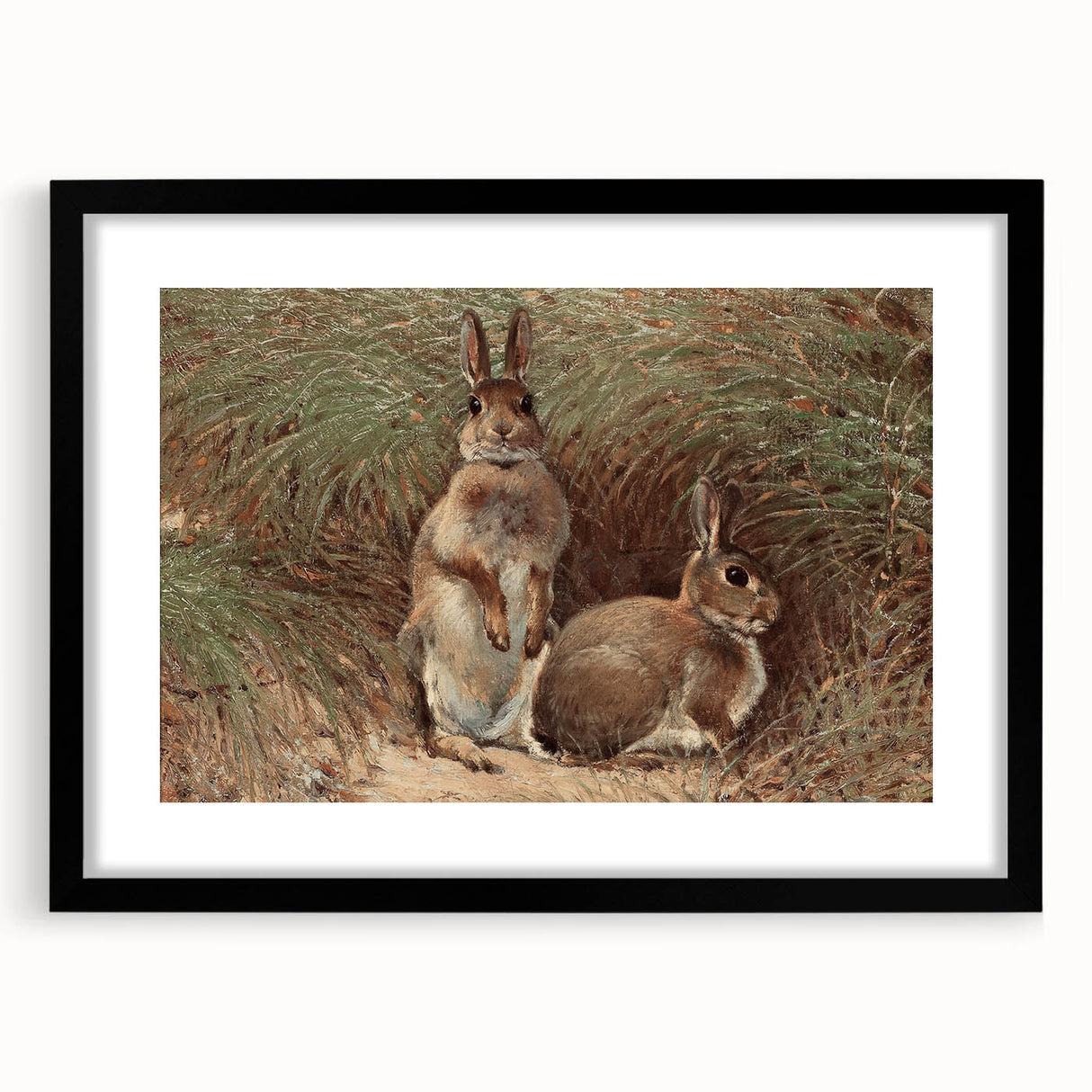 Vintage Animal Art - Rabbits in Grass Antique Wildlife Print