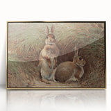 Vintage Animal Art - Rabbits in Grass Antique Wildlife Print