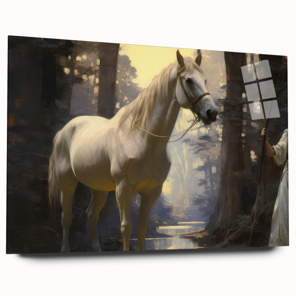 Vintage Animal Art - Majestic White Horse in Forest Setting
