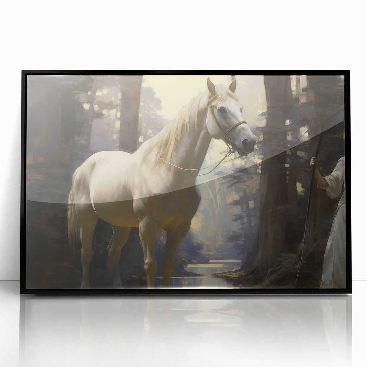 Vintage Animal Art - Majestic White Horse in Forest Setting