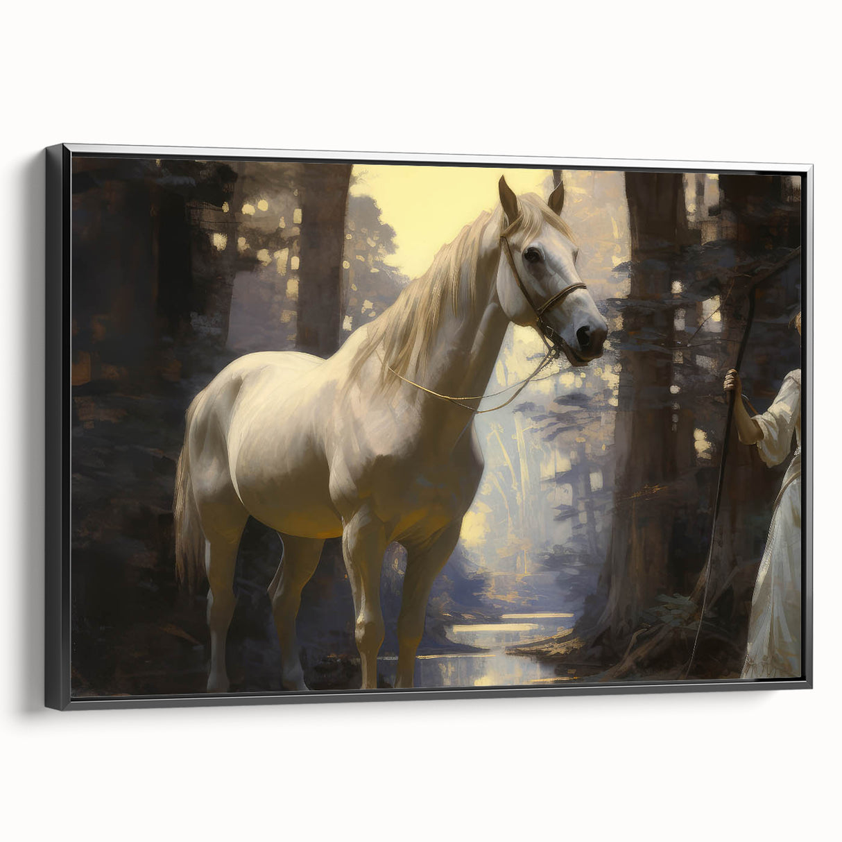 Vintage Animal Art - Majestic White Horse in Forest Setting