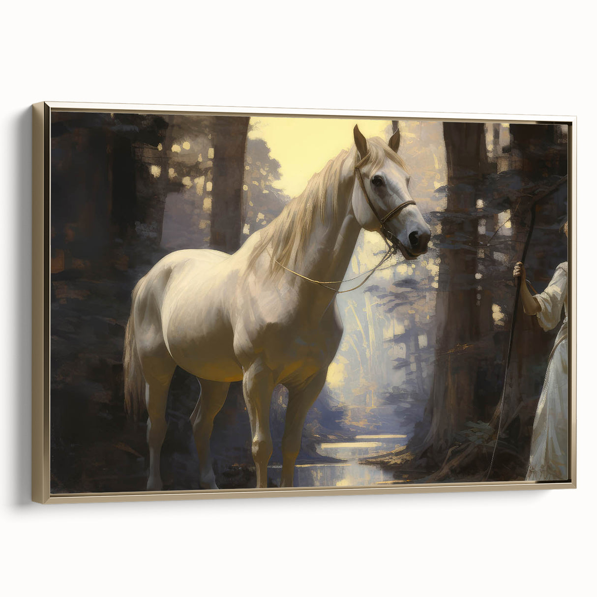 Vintage Animal Art - Majestic White Horse in Forest Setting