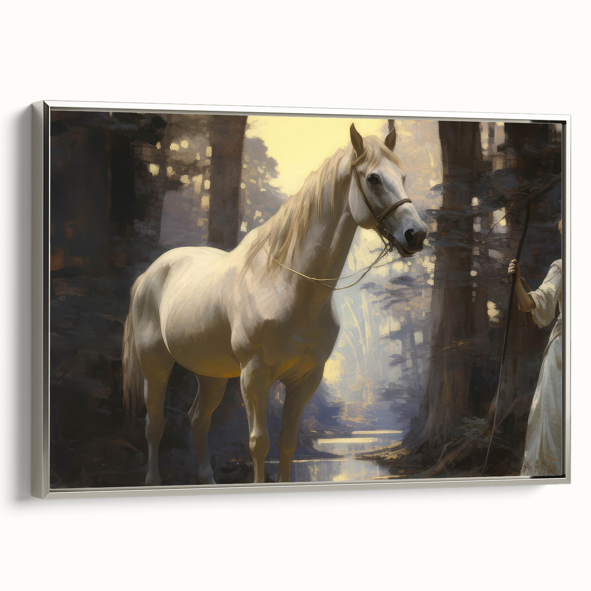 Vintage Animal Art - Majestic White Horse in Forest Setting