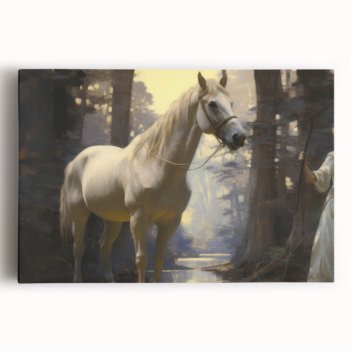 Vintage Animal Art - Majestic White Horse in Forest Setting