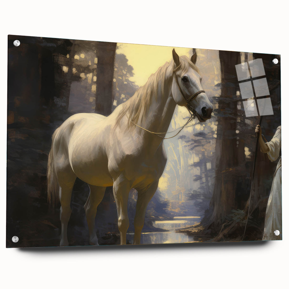 Vintage Animal Art - Majestic White Horse in Forest Setting