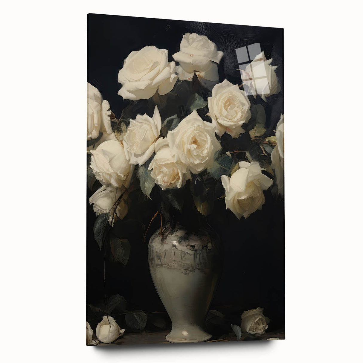 Vintage Botanical Art Prints – White Roses in Vase Illustration