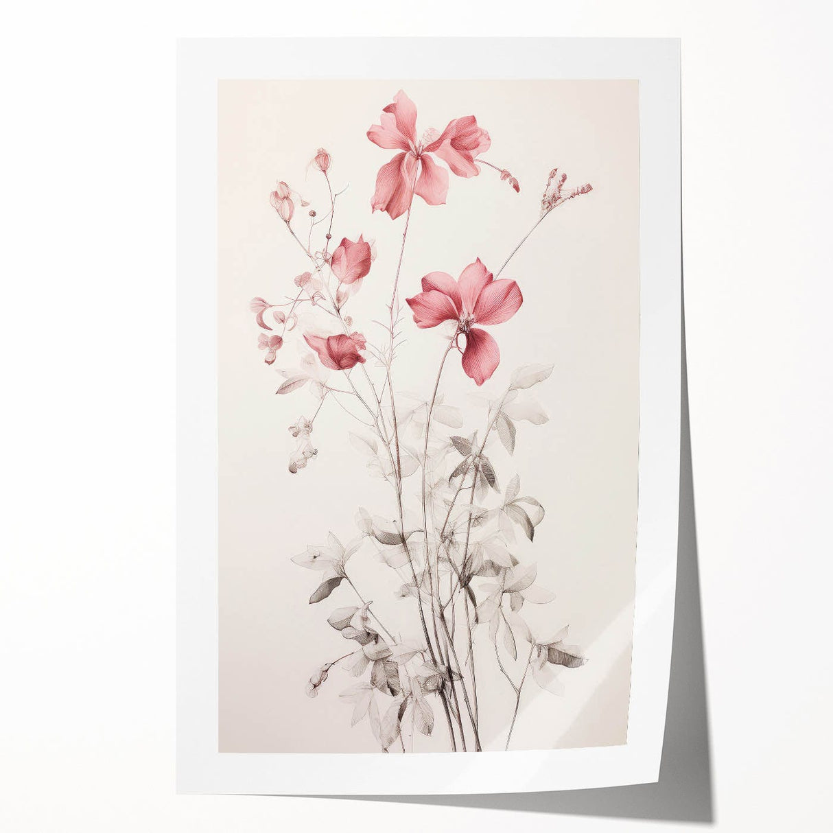 Vintage Botanical Art Prints – Soft Pink Floral Illustration