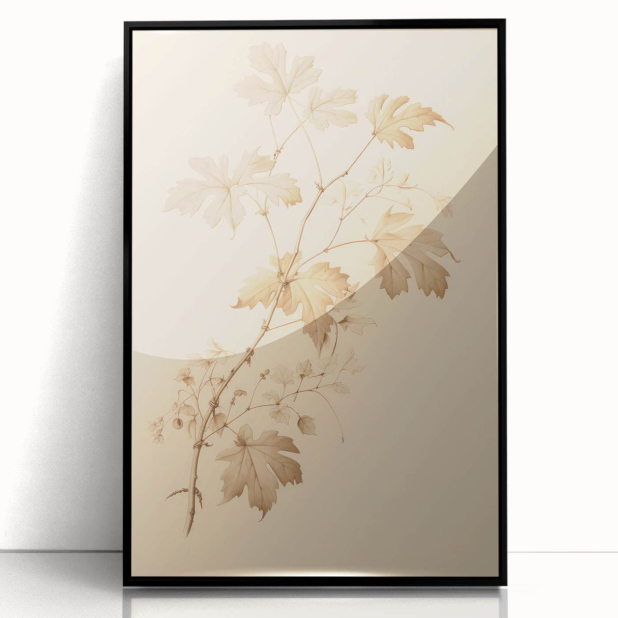 Vintage Botanical Art Prints – Soft Beige Leaf Illustration