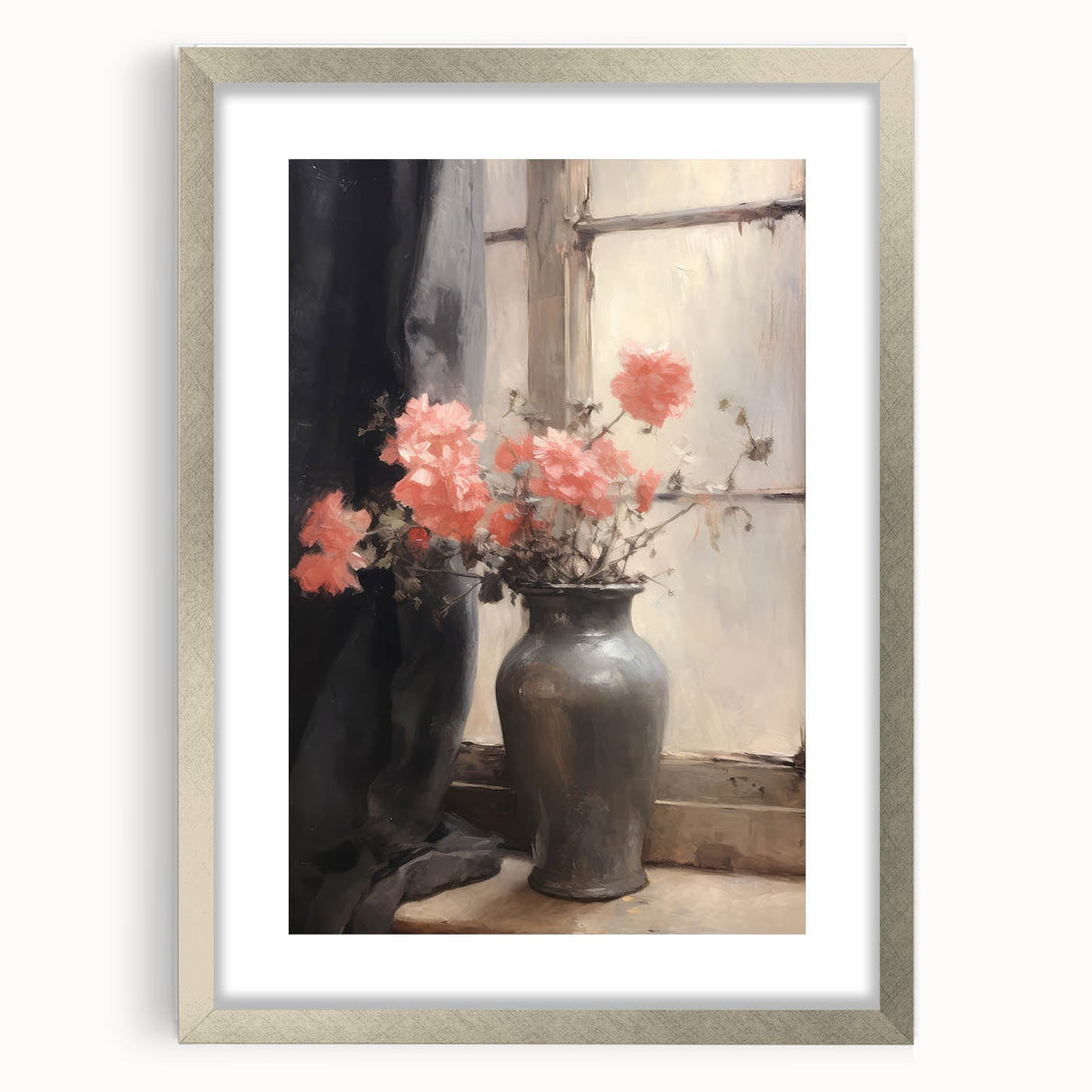 Vintage Botanical Art Prints – Soft Peach Floral Vase Illustration