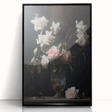 Vintage Botanical Art Prints – Soft Pink Roses in Vase Illustration
