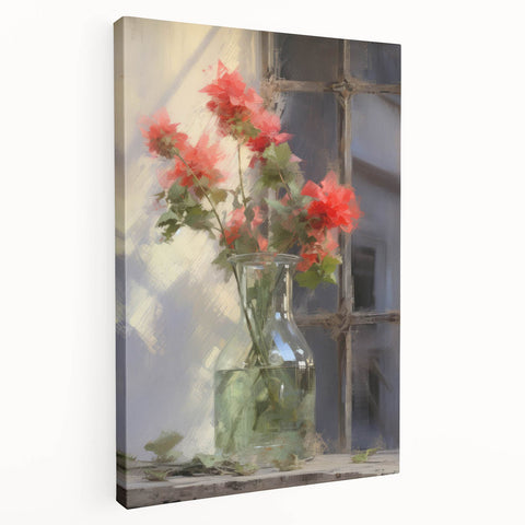Vintage Botanical Art Prints – Red Flowers in Vase Illustration