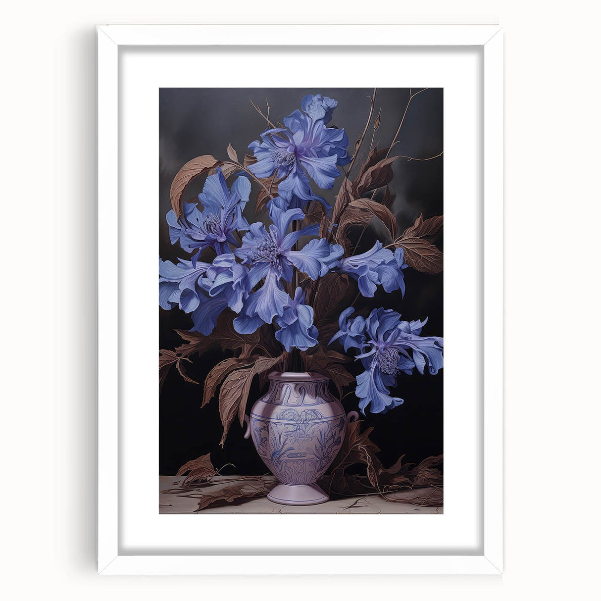 Vintage Botanical Art Prints – Blue Flowers in Vase Illustration