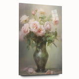 Vintage Botanical Art Prints – Soft Pink Roses in Vase Illustration