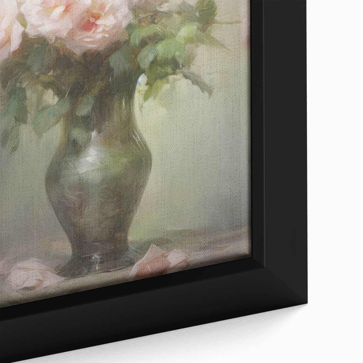 Vintage Botanical Art Prints – Soft Pink Roses in Vase Illustration