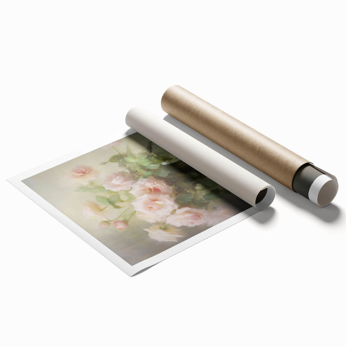 Vintage Botanical Art Prints – Soft Pink Roses in Vase Illustration