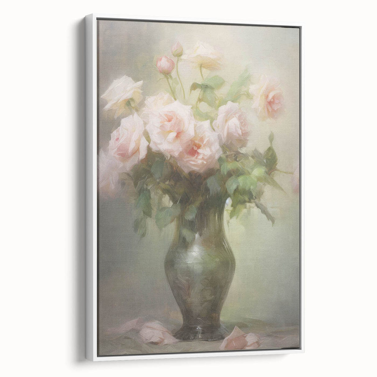 Vintage Botanical Art Prints – Soft Pink Roses in Vase Illustration