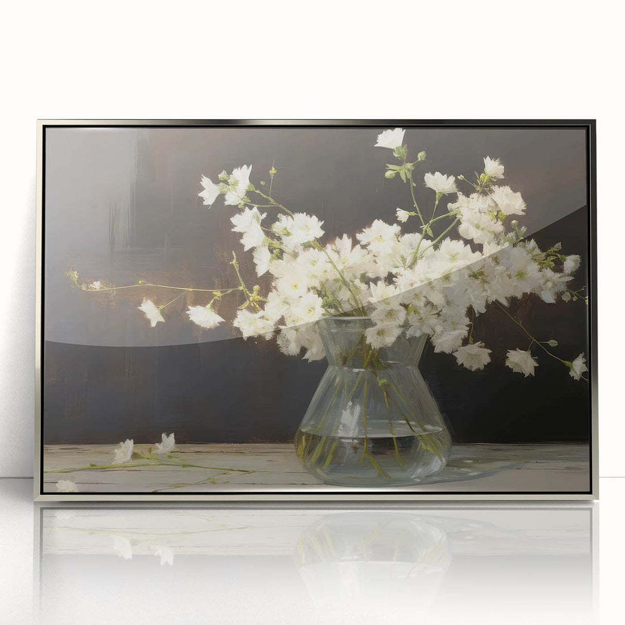Vintage Botanical Art Prints – White Flowers in Glass Vase Illustration