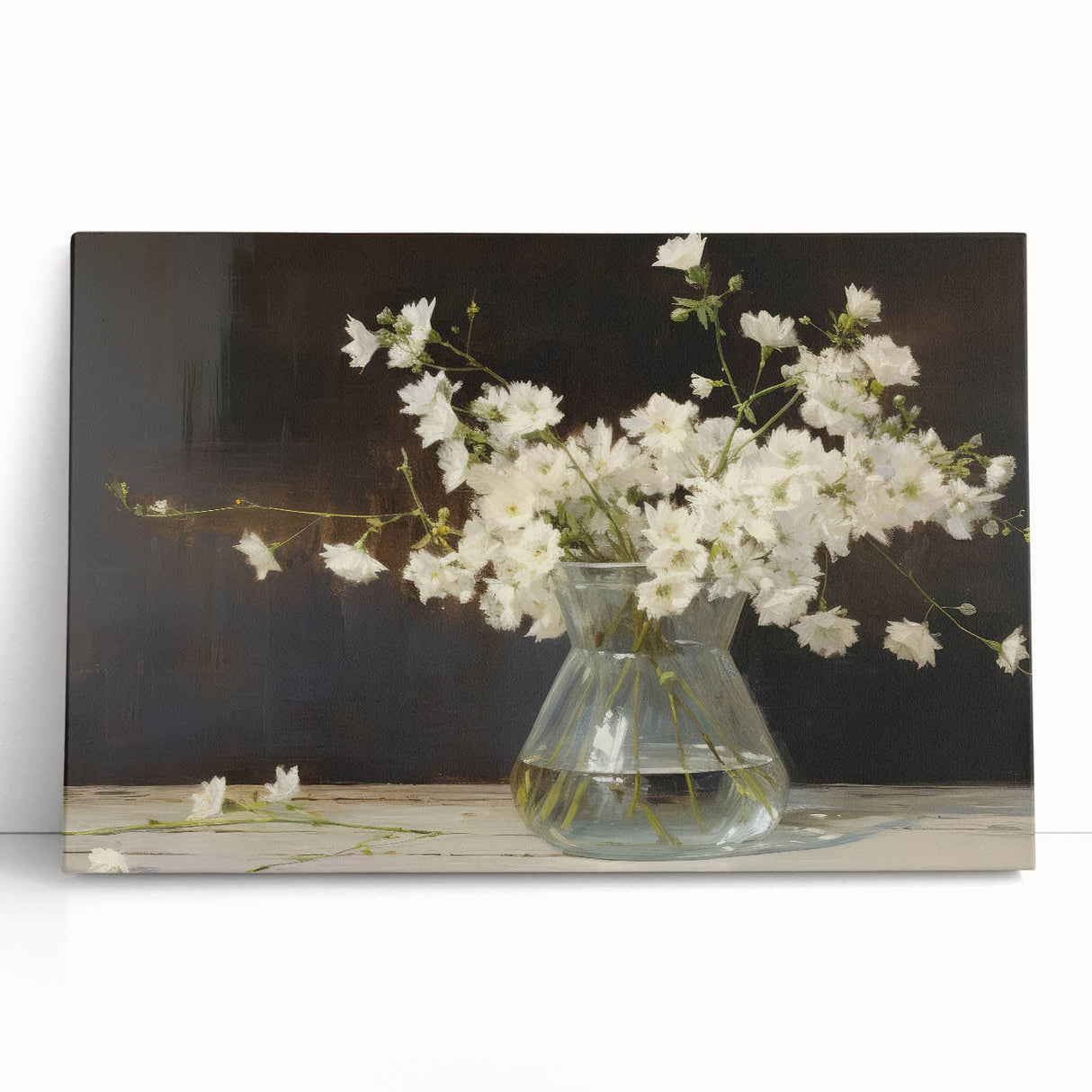 Vintage Botanical Art Prints – White Flowers in Glass Vase Illustration