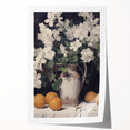 Vintage Botanical Art Print - White Flowers in Vase with Lemons – Framed