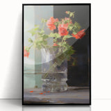 Vintage Botanical Art Print - Red Flowers in Glass Vase – Framed