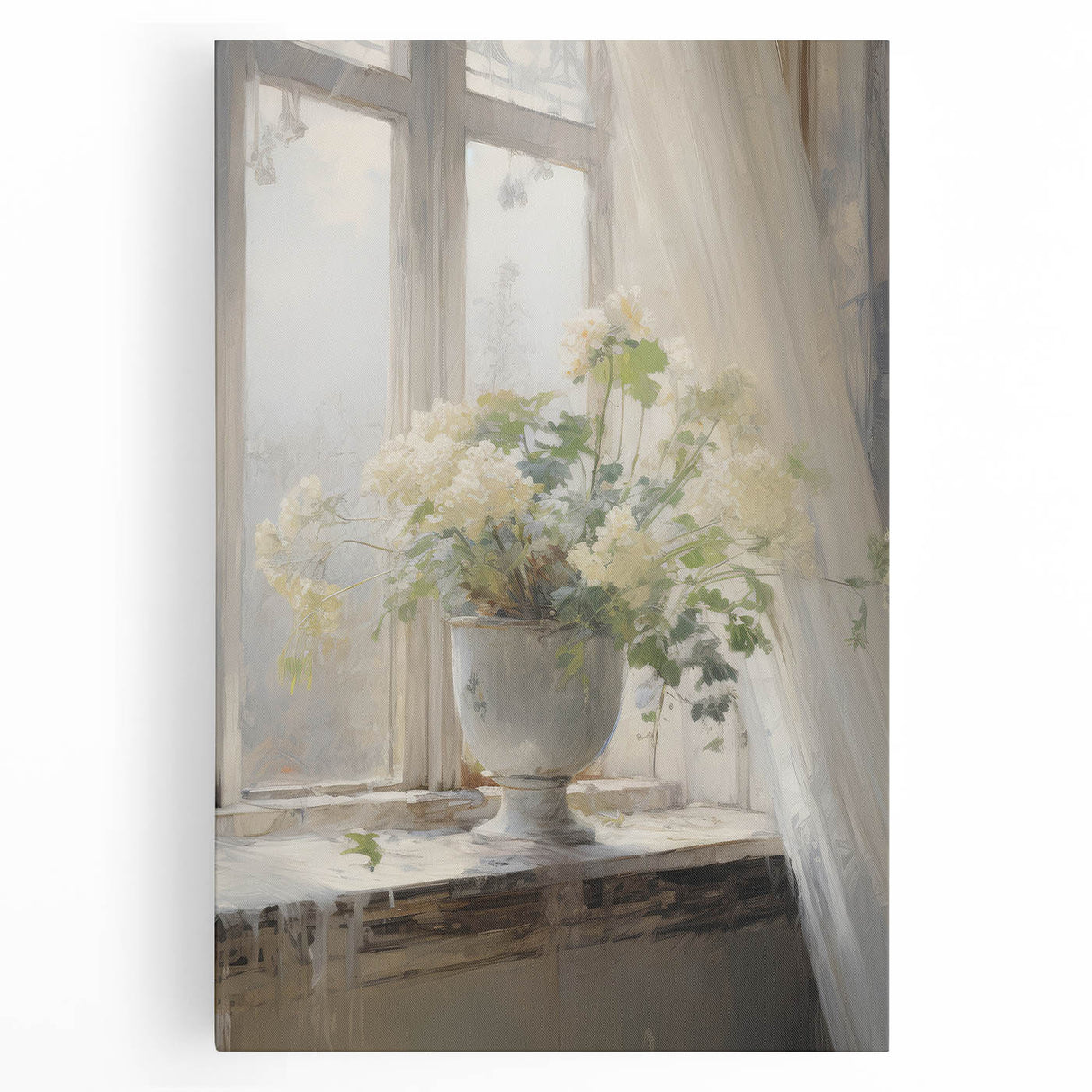 Vintage Botanical Art Print - White Flowers by Window – Framed
