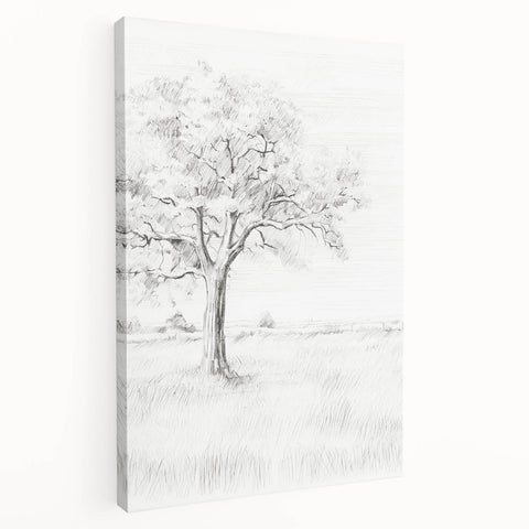 Vintage Botanical Art Print - Tree Sketch in Field – Framed