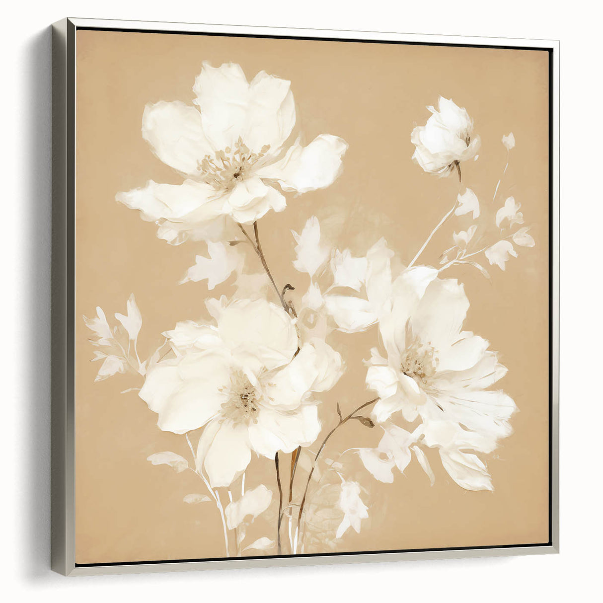 Vintage Botanical Art Print - Elegant White Flowers – Framed