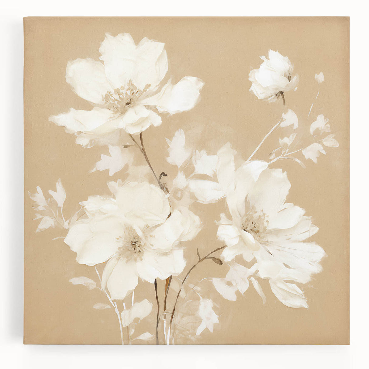 Vintage Botanical Art Print - Elegant White Flowers – Framed
