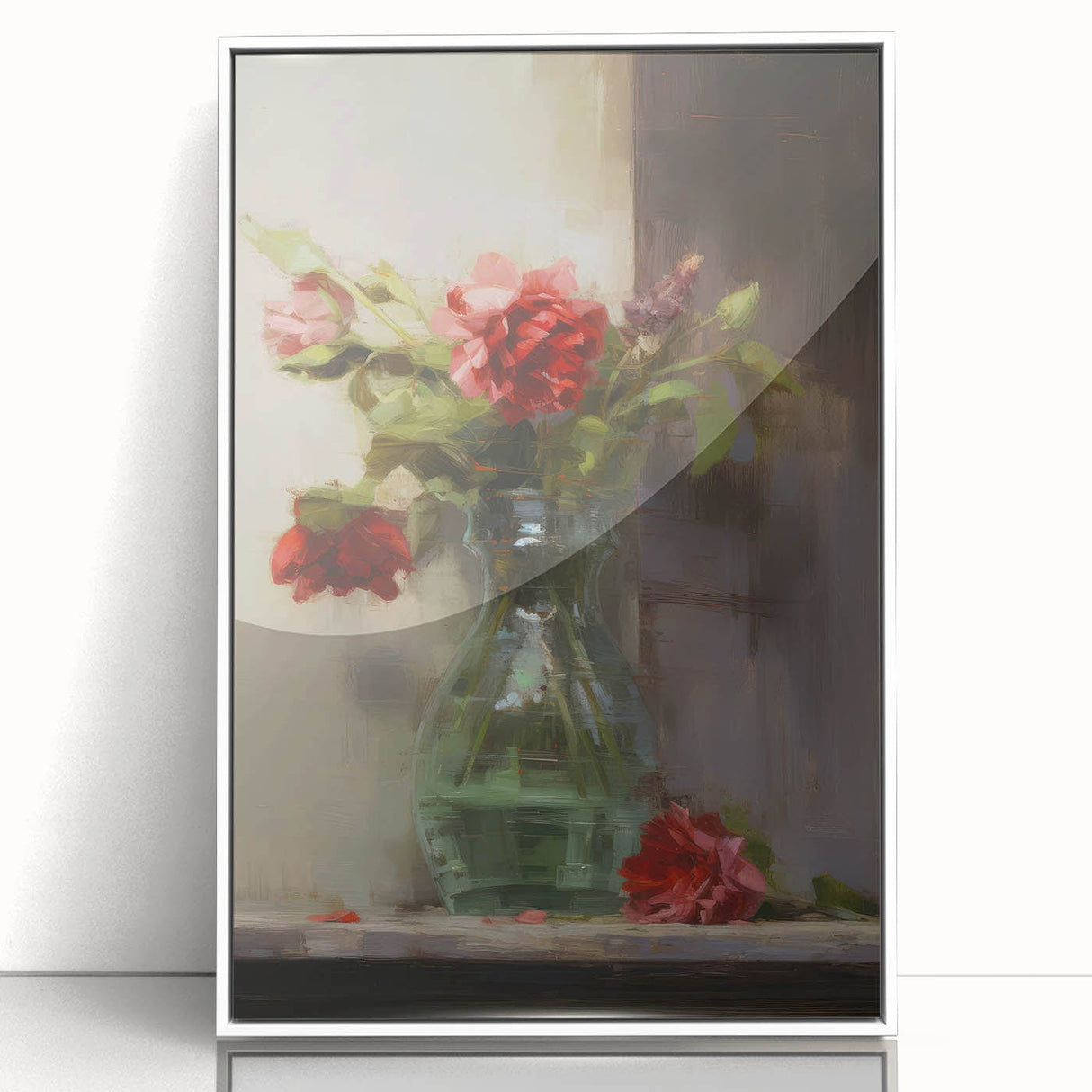 Vintage Botanical Art Prints: Vase of Red and Pink Flowers