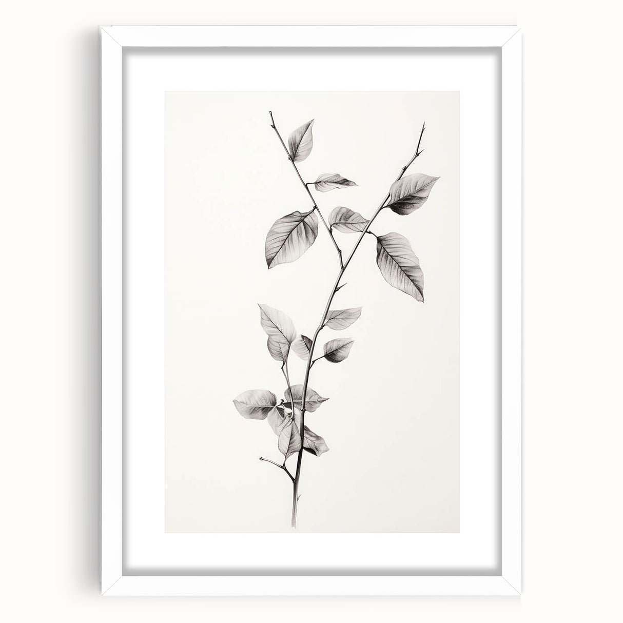 Vintage Botanical Art Print: Elegant Leaf Stem in Black & White