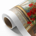 Vintage Red Poppies in Vase by Window – Framed Wall Art