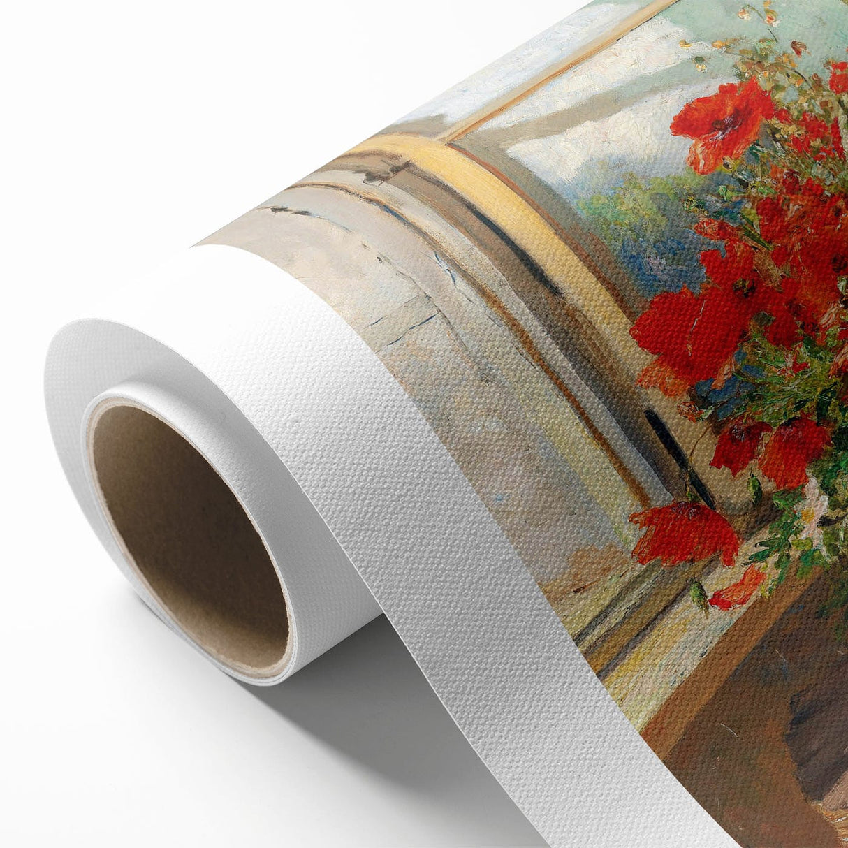 Vintage Red Poppies in Vase by Window – Framed Wall Art