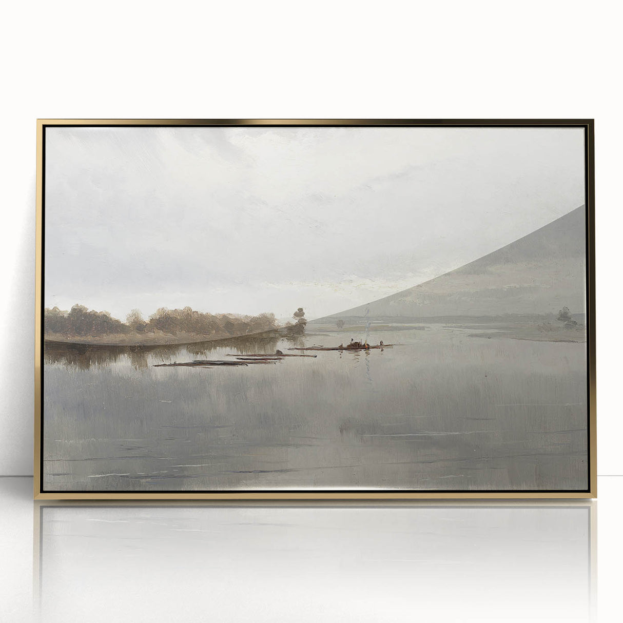 Vintage Riverside Landscape Art - Calm River with Boats Canvas