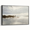 Vintage Riverside Landscape Art - Calm River with Boats Canvas