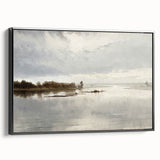 Vintage Riverside Landscape Art - Calm River with Boats Canvas