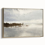 Vintage Riverside Landscape Art - Calm River with Boats Canvas