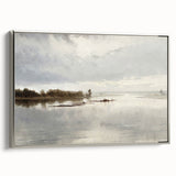 Vintage Riverside Landscape Art - Calm River with Boats Canvas