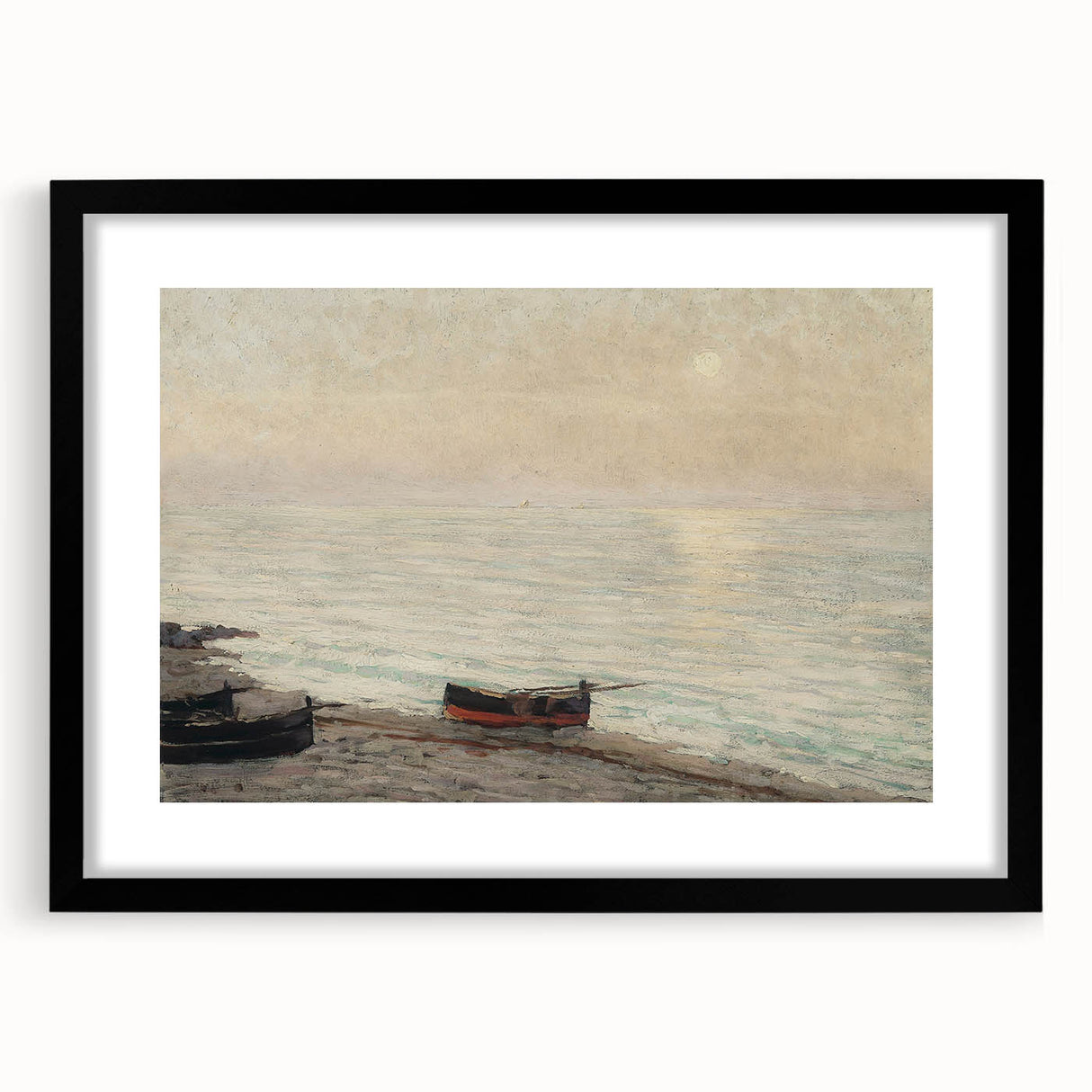Vintage Seascape Art - Peaceful Boats and Moonlit Ocean Canvas