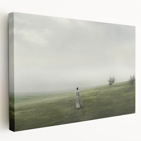 Vintage Landscape Art – Tranquil Countryside with Walking Figure