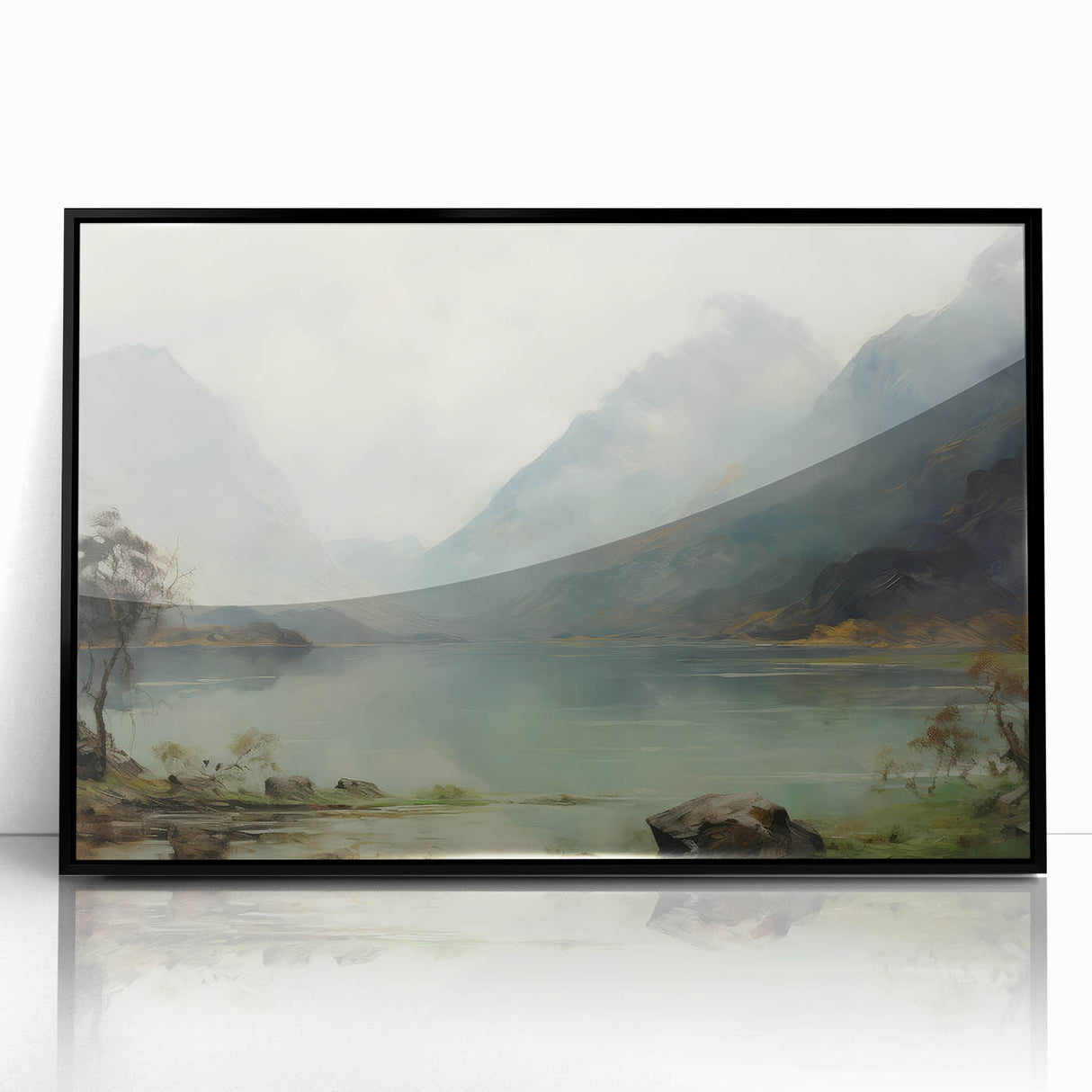 Vintage Landscape Art – Majestic Mountain Reflection in Lake