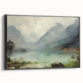 Vintage Landscape Art – Majestic Mountain Reflection in Lake